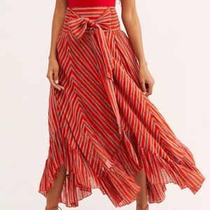 Free People FP One Red Cotton Gauze Giselle Convertible Maxi Skirt Midi Dress
